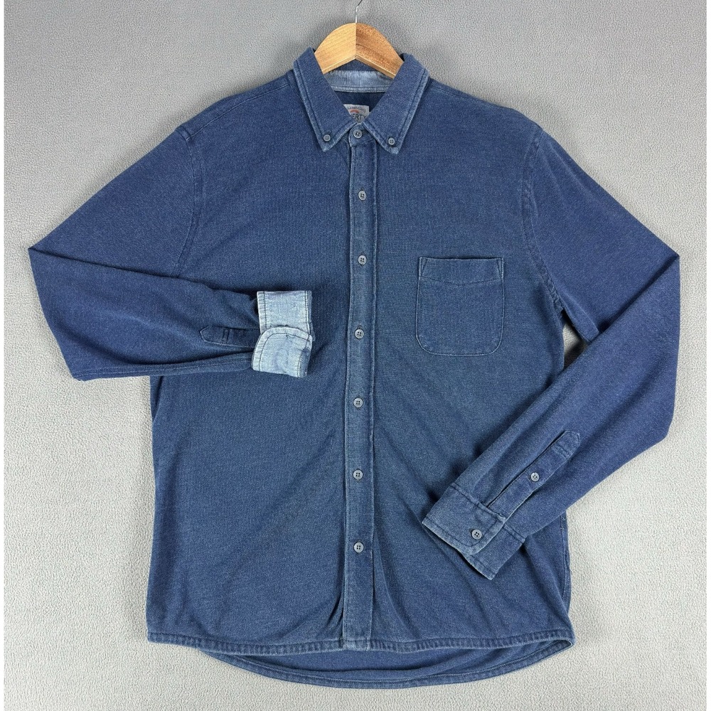 Faherty Shirt Large Blue Indigo Dyed Cotton Minimalist Outdoor Nature Office - Picture 2 of 8